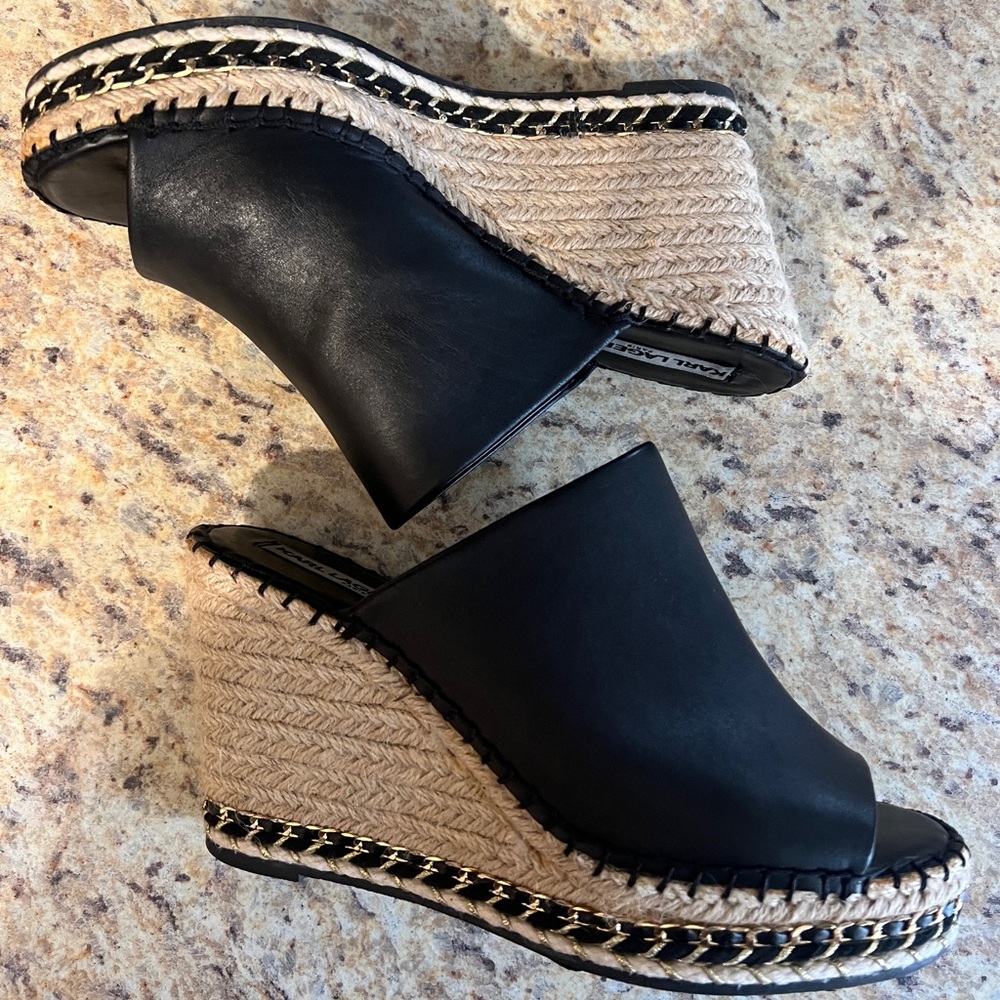 Karl Lagerfeld Black Wedge Sandals